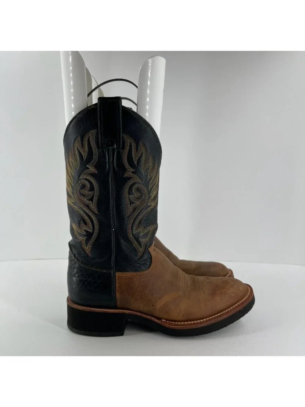Justin Mens Paluxy 5018 Black Brown Leather Cowboy Western Boots 7 B Narrow USA